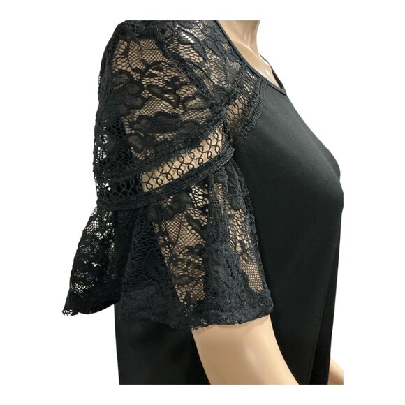 NWT Adrienne Vittadini Laced Short Flutter Sleeve Top in Black Size Small - Picture 3 of 12